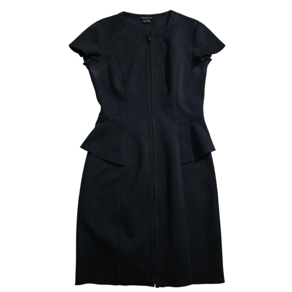 Theory Peplum Bodycon Dress Size 4  Black Stretch Scuba Zip Front Tailored - Picture 5 of 13